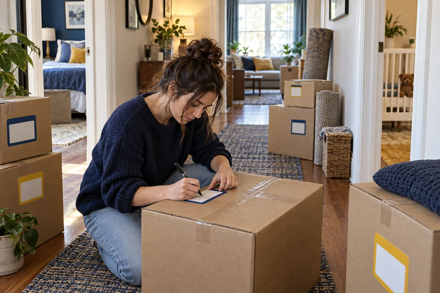Scene illustrating build labels and room codes that survive the move
