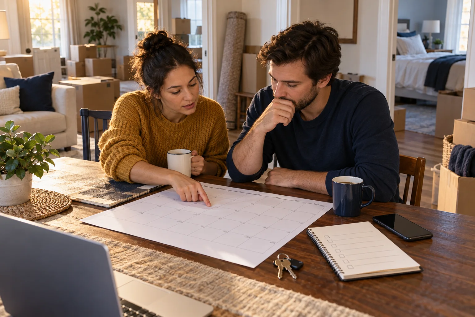 Scene illustrating check outstanding tasks one week before moving day