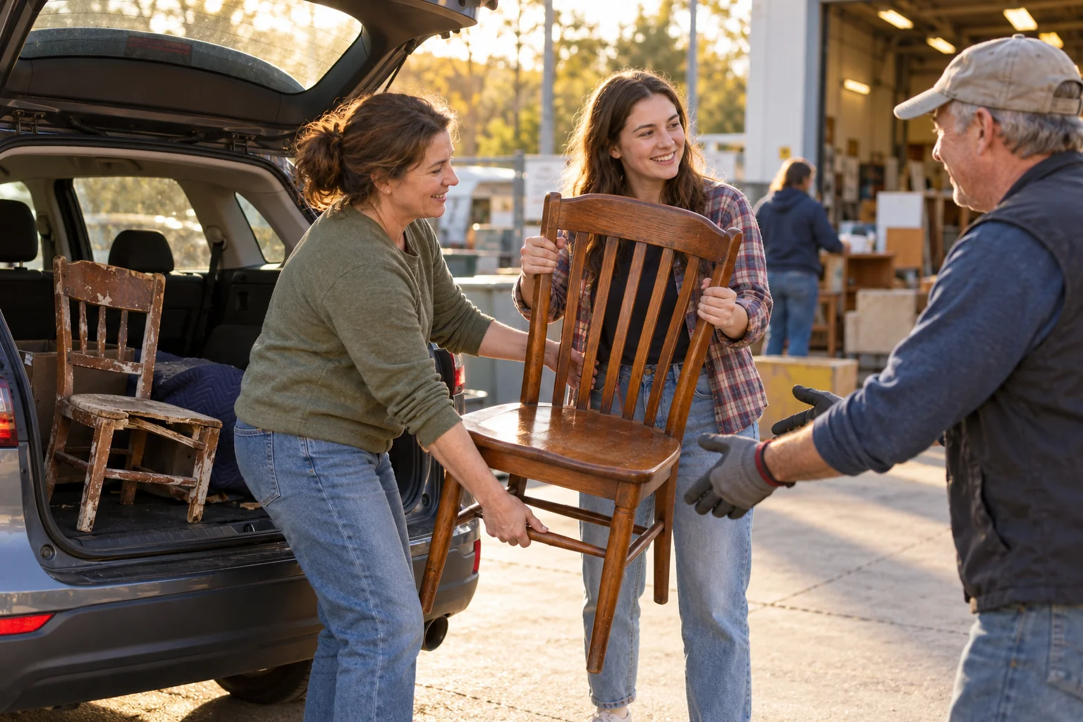 Scene illustrating decide what to sell, donate, recycle, or carry