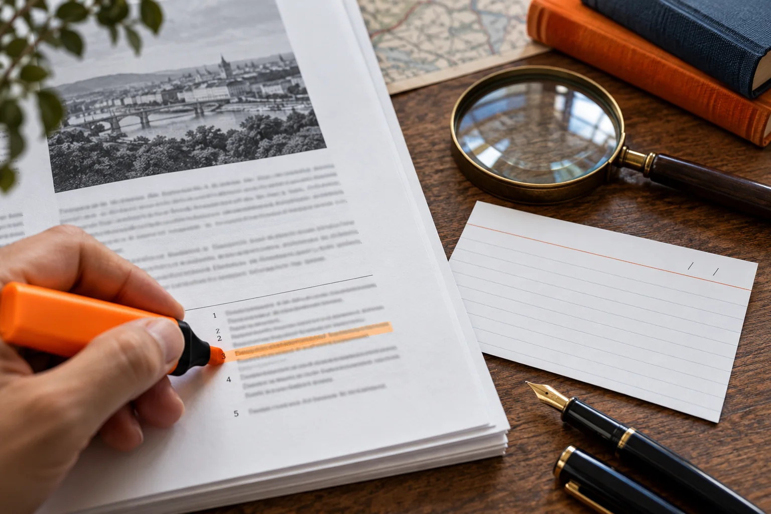 Hand checking a printed source with a highlighter