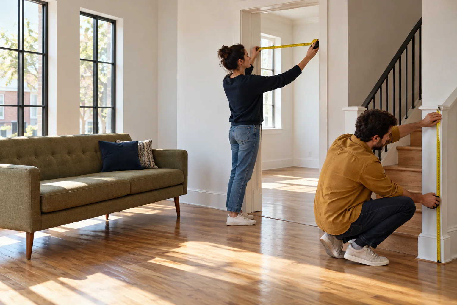 Scene illustrating plan furniture measurements and room placement