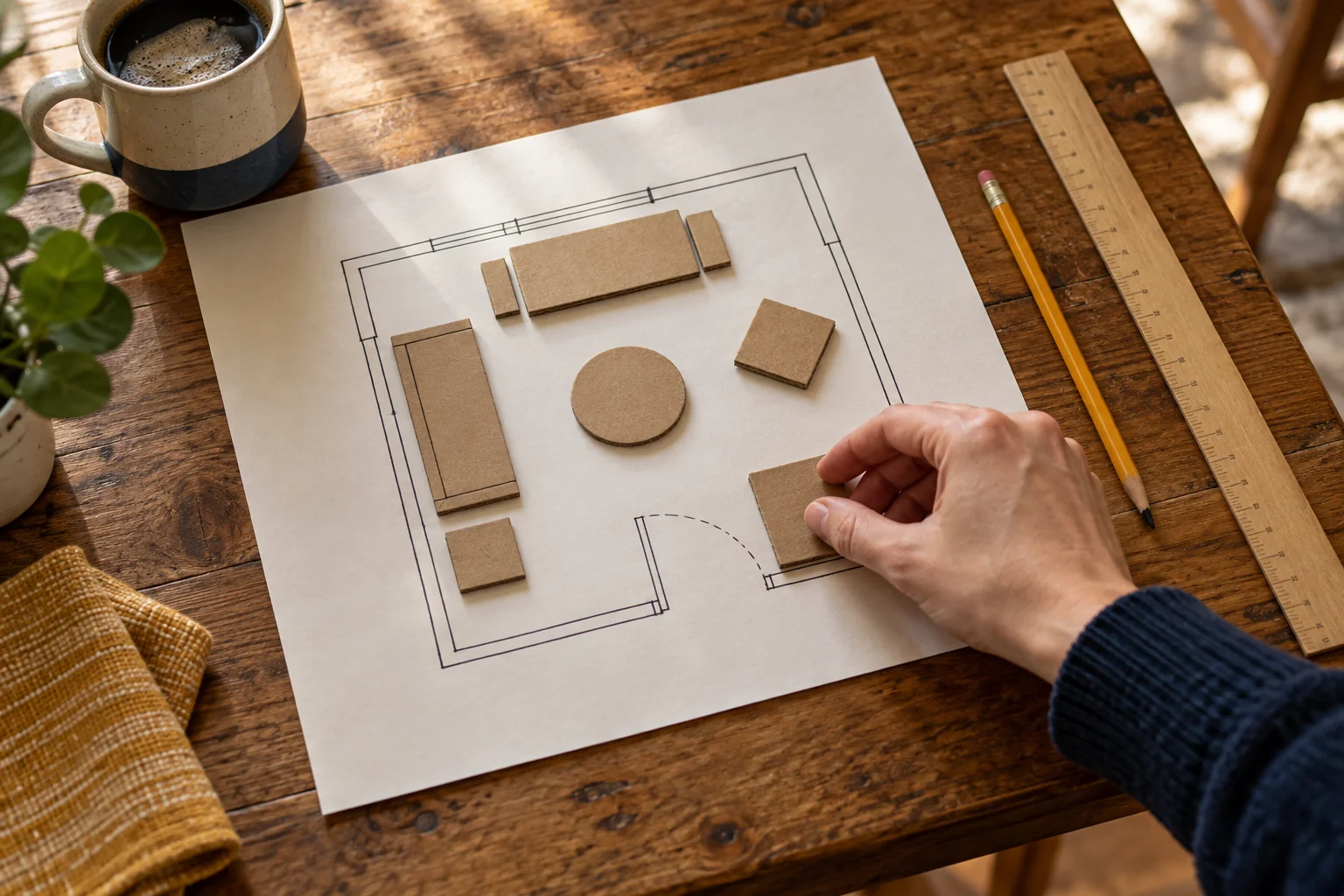 Detail illustrating plan furniture measurements and room placement